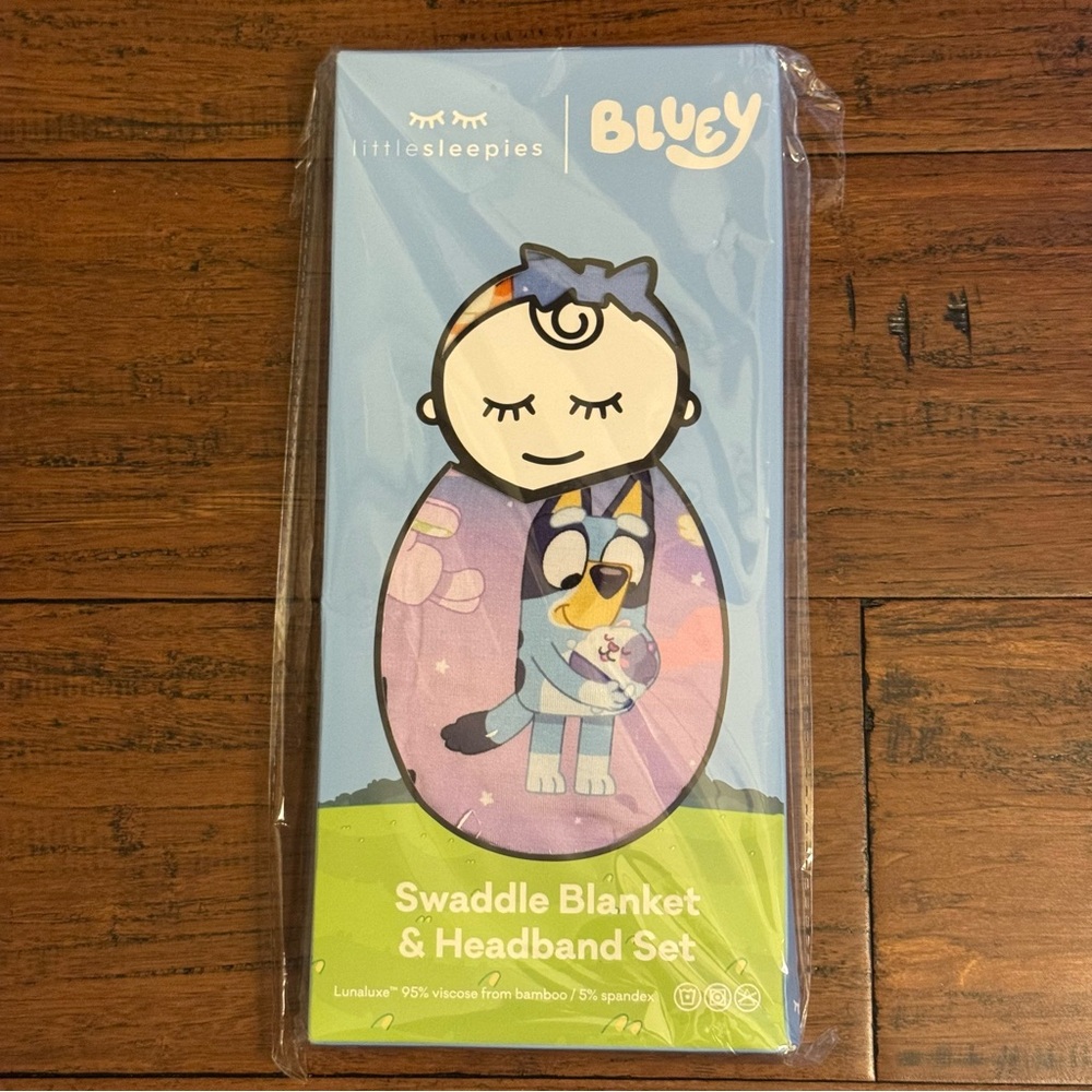 Little Sleepies Bluey Purple Sleepytime Swaddle & Luxe Bow Headband Set